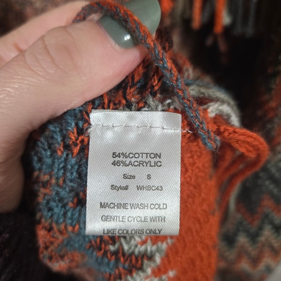 Woven Heart Chevron Aztec Oversize Fringe Duster Open Cardigan Maxi Boho Small - Picture 5 of 8